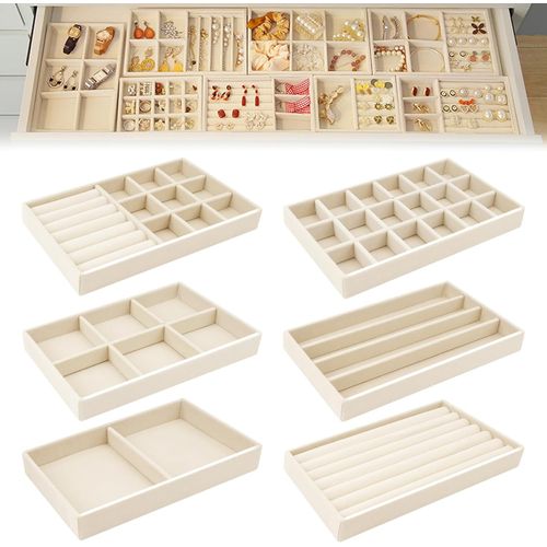 Kyaoayo-6 Plateaux Bijoux Velours, Plateau Bijoux Pour Tiroir Peut Stocker/Afficher Des Bijoux, Rangements Bijoux Tiroir A 6 Styles Différentes, Plateau Rangement Bijoux Pour Bague/Collier/Bracelet (