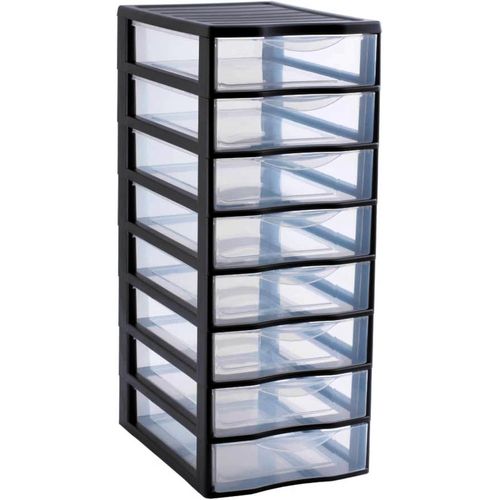 Kyaoayo-Orgamix, Tour De Rangement En Plastique Noir, 8 Tiroirs Transparents Format Papier A4, Hauteur 65 Cm, Idéale Rangement Bureau, Cours, Documents, Fournitures, Accessoires