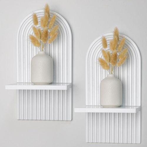 Kyaoayo-2 Pcs Étagères En Bois Pour La Décoration Murale Blanc Étagère Murale Bohème Moderne Support Mural En Bois Bohème Style Étagère Pour La Cuisine, La Chambre, La Salle De Bain, Salon,Dortoir