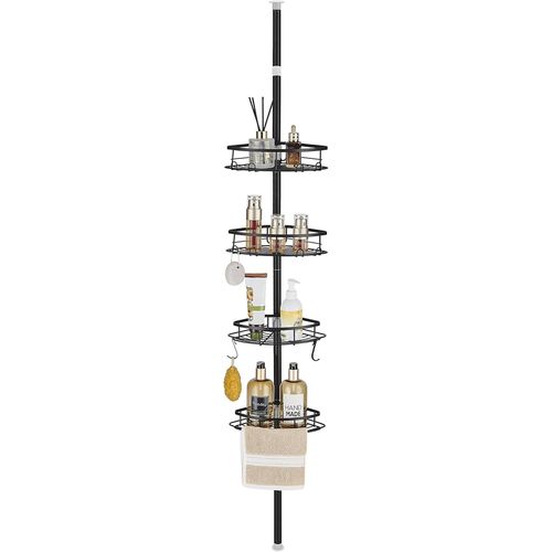 KYAOAYO-tagère De Douche Télescopique Étagère D'Angle Douche Sans Percage Métal Rangement De Salle De Bain Avec 4 Paniers Pour Baignoire 85-325Cm Noir