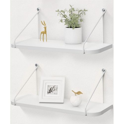 Kyaoayo-Tagère Murale En Bois Blanc Étagère En Métal Étagères Flottantes Étagère Murale Étagère De Rangement Pour Murs Cuisine Décor Moderne Salle De Bain Lot De 2