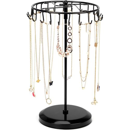 Kyaoayo-Porte Bijoux Rotatif En Métal Noir 23 Crochets - H34,8 X L20,5 Cm - Tour De Presentoir Bijoux - Porte Collier Bracelets Bagues Et Boucles Doreilles