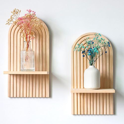Kyaoayo-2 Pcs Étagères En Bois Pour La Décoration Murale Étagère Murale Bohème Moderne Support Mural En Bois Bohème Style Étagère Pour La Cuisine, La Chambre, La Salle De Bain, Salon,Dortoir