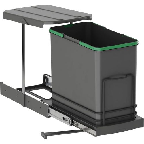 KYAOAYO-Poubelle De Tri Sélectif Pour Meuble De Cuisine, 24 L, Fixation Par Le Bas Et Extraction Manuelle/Automatique, Plastique Gris Anthracite.