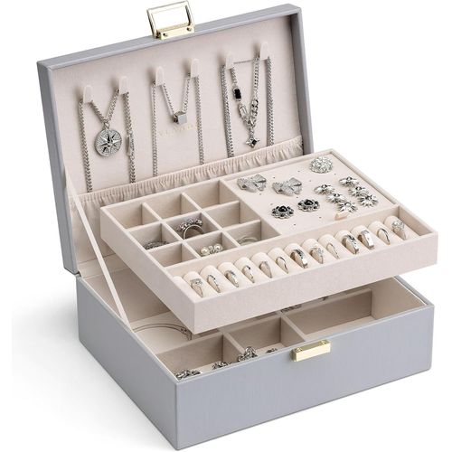 Kyaoayo-Grande Boîte À Bijoux À 2 Étages Pour Femme, Plateau À Bijoux Amovible Pour Collier, Boucles D'oreilles, Bagues, Bracelets, Boîtes À Bijoux Pour Femme