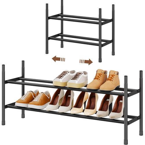 Kyaoayo-Tagère À Chaussures Extensible À 2 Niveaux, Étagère De Rangement Pour Chaussures Empilable Et Réglable Pour Entrée De Placard, Étagère À Chaussures Robuste, Noir Mat