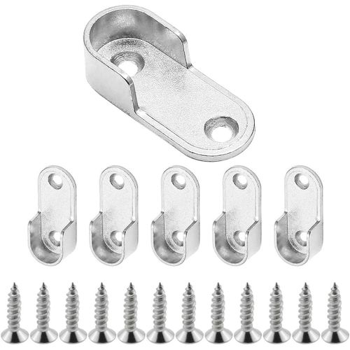 Kyaoayo-Support Tringle Penderie, 6 Pcs Barre De Penderie Avec 12 Vis, Support Tringle, Penderie Ovale Support Barre Penderie, Pour Support Pour Tringle Rideau, Barre Penderie Vetement, Porte Manteau