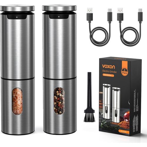 KYAOAYO-Moulin À Poivre Électrique Set De 2, Salières Et Poivrières Rechargeables Usb, 5 Niveaux Réglables, Poivrière Électrique Automatique Avec Led ¿ Pour Cuisine, Bbq Et Restaurant