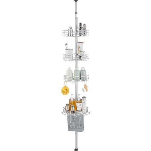 KYAOAYO-tagère De Douche D'Angle Télescopique Avec 4 Paniers Etagères De Rangement De Salle De Bain Réglable En Hauteur 73-265Cm Sans Perçage Métal Gris