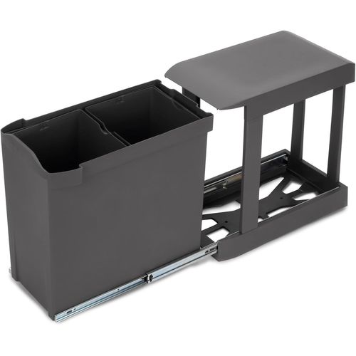 KYAOAYO-Poubelles De Recyclage Pour La Cuisine, 2 X 14L, Fixation Inférieure Et Extraction Automatique, Acier Et Plastique, Gris Antracite