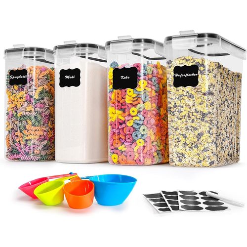 Kyaoayo-Boite De Rangement Cuisine 4.0l*4, Boite Rangement Plastique Sans Bpa, Bocaux Rangement Et Organisation De Cuisine, Boite Alimentaire Hermetique Avec Couvercle Pour Cereales Pâtes Farin