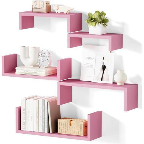 Kyaoayo-Lot De 5 Étagères Murales En Bois - Charge Imale 40 Kg - Décoration Murale Moderne - Pour Salon, Salle De Bain, Chambre À Coucher, Bureau, Cuisine - Rose