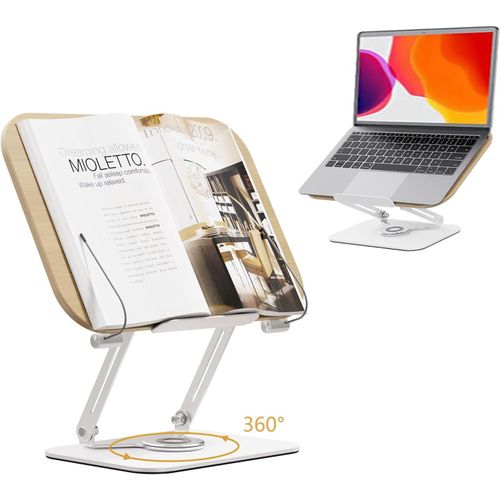 Kyaoayo-Support De Livre En Bois, Réglable Support De Lecture Avec Base Rotative À 360°, Pliable Support De Livre De Recettes De Cuisine, Porte-Documents Pour Ipad, Tablette, Recettes, Partitions