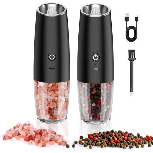 KYAOAYO-Moulin A Poivre Electrique Salieres Et Poivrieres Electrique Rechargeable Usb, Grosseur Réglable Moulin À Poivre Électrique Opération À Une Main Avec Noyau En Céramique, 2 Pièces