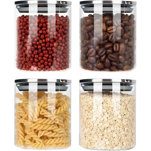 Kyaoayo-Bocaux Rangement Cuisine En Verre Hermétique Lot De 4 Bocal En Verre Avec Couvercle 400 Ml Pot En Verre Avec Couvercle En Inox, Bocaux En Verre Pour Pâtes, Céréales, Thé, Haricots, Cornflakes