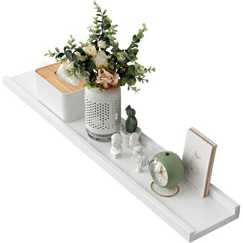 Kyaoayo-Étagère Murale, 50cm Étagère Flottante En Bois De Chêne Massif, Blanc Etagere Bois Pour Salon, Cuisine, Chambre, Salle De Bain