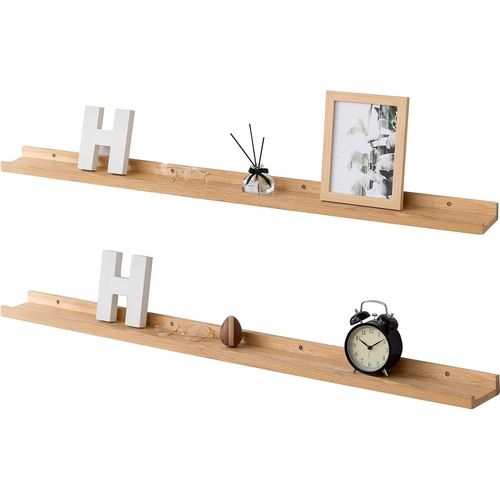 Kyaoayo-\ Lot De 2 Étagères Murales Flottantes En Chêne Massif, Design Rustique Avec Rebord, Pour Radiateur Et Affichage Mural, Pour Salon, Cuisine, Chambre, 90 Cm