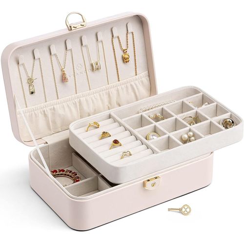 Kyaoayo-Boîte À Bijoux Double Couche Verrouillable Pour Bagues, Boucles D'oreilles, Bracelets, Colliers, Boîte À Bijoux