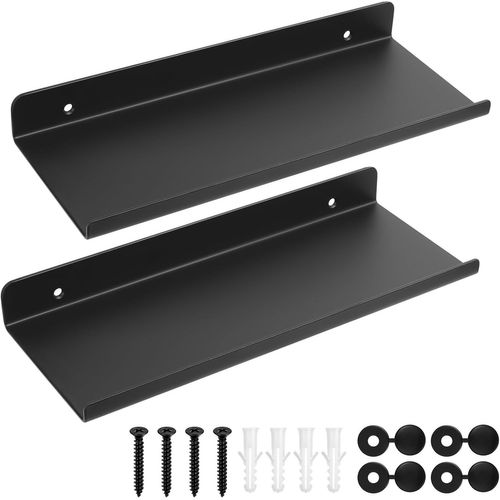 Kyaoayo-2 Pcs Petites Etagere Murale Noire, Petite Étagère Murale Etagere Noir, Tablette Étagère Flottante Murales Suspendue Pour Salle De Bain Chambre À Couche Cuisine Bureau, 30 X 12 X 3,5 Cm