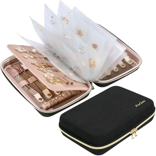 Kyaoayo-Grande Trousse Bijoux Voyage, Pochette À Bijoux, Mallette Classeur Bijoux, Sac De Rangement Bijoux, Pour Colliers Boucles D'oreilles Bagues -Noir