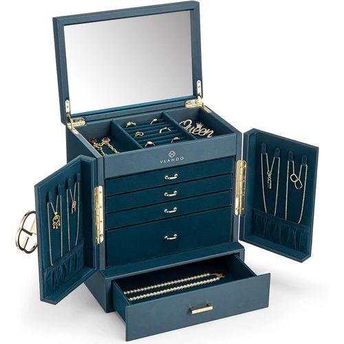 Kyaoayo-Grande Boîte À Bijoux Vintage À 6 Niveaux - Organ Ur De Bijoux - Grande Taille Xxl - Avec Miroir, Tiroirs, Rangement De Bijoux Pour Femme - Pour Boucles D'oreilles, Colliers, Montres