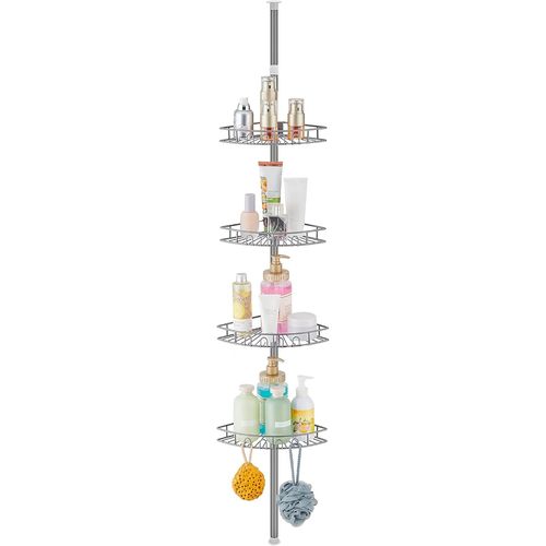KYAOAYO-Etagere Douche Telescopique, Etagere Douche Sans Percage Acier Inoxydable Avec 4 Paniers, Rangement Douche Reglable Hauteur 85-325Cm Pour Salle De Bain, Gris