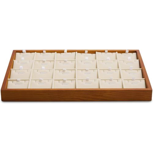 Kyaoayo-Bois Massif 24 Grilles Rangement À Bijoux Avec Coussins Amovibles Supports À Bijoux Collier/Pendentif Présentoir Plateau(Blanc Crème)