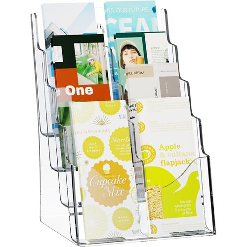 Kyaoayo-Présentoir De Table En Acrylique Transparent, Porte-Brochures À 4 Niveaux, Porte-Affiche De Comptoir Et Montage Mural, Pour Prospectus, Revues, Magasines, Exposition, Restaurant, Bureau