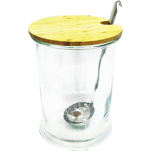 Kyaoayo-Saveur & Dégustation - Ka1574 - Bocal Boisson 5 Litres Avec Louche, Bois/Inox/Verre, Transparent/Marron, Accompagné D'un Couvercle En Bois, Diamètre 19cm - Hauteur 26cm