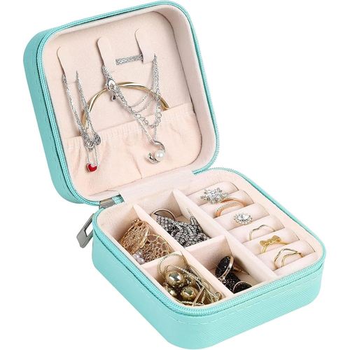 Kyaoayo-Petite Boîte À Bijoux Pour Femme, Coffret À Bijoux De Voyage, Pu-Leder Rangement Pour Bagues, Boucles, Colliers (Bleu)