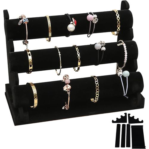 Kyaoayo-Présentoir À Bracelets En Velours Avec 3 Étages Amovibles Présentoir Noir Pour Bracelets Et Bijoux Pour Femmes Et Filles, Porte-Bijoux En Velours, Porte-Bijoux Pour Bracelet, Collier Et