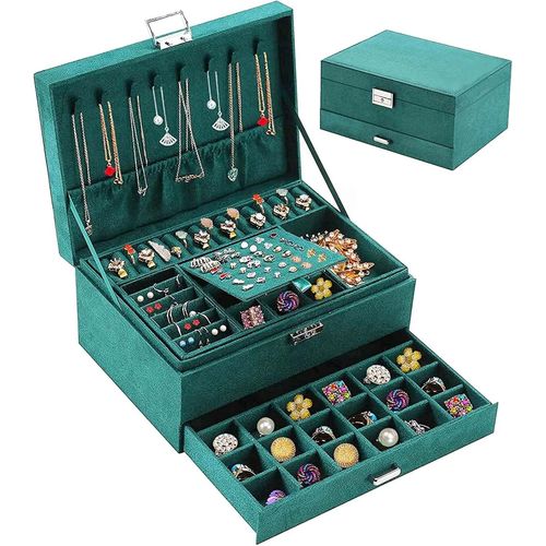 Kyaoayo-Boîte À Bijoux Pour Femme, 3 Niveaux Rangement Bijoux En Velours, Coffret Bijoux De Voyage, Organisateur À Bijoux Verrouillable, Jewelry Stockage Pour Colliers Bagues Bracelets