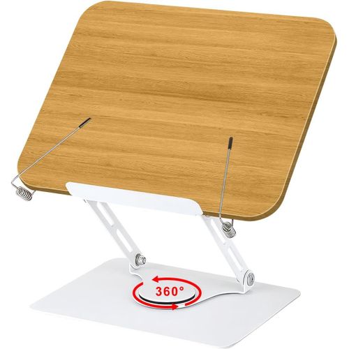 Kyaoayo-Support De Livre Pour Lecture, Pliable Porte Livre En Bois Avec Base Rotative À 360°, Réglable En Hauteur, Avec Clips Élastiques Pour Pages, Pour Ipad, Tablette, Recettes, Partitions (02)