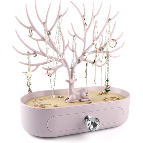 Kyaoayo-Présentoir À Bijoux En Bois De Cerf Avec Tiroir Et Poignée En Cristal, Organ Ur À Suspendre Pour Bagues, Boucles D'oreilles, Colliers, Bracelets