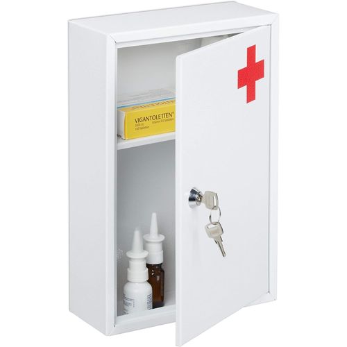 KYAOAYO-Armoire À Pharmacie, Verrouillable, Vide, 2 Compartiments, Meuble Mural, Hlp 32 X 21,5 X 8 Cm, Blanc/Rouge