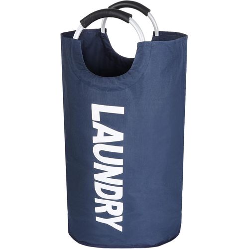 KYAOAYO-Panier À Linge Pliable, 90L Panier À Linge Avec Poignée, Sac À Linge En Tissu Oxford, Corbeille À Linge Portable, Collecteur De Bouteilles - Bleu Foncé