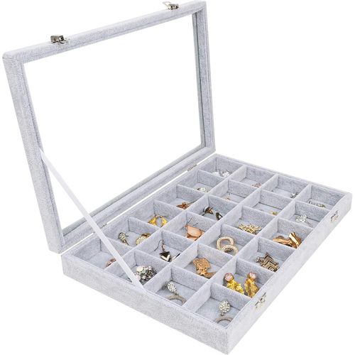 Kyaoayo-Boite A Bijoux Femme - Boîte À Bijoux Femme En Velours Avec 24 Sections Et Couvercle - Organisateur Modulable Pour Rangement Bague Collier Boucles D`Oreilles Bracelet