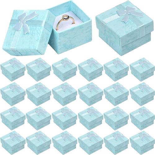 Kyaoayo-24 Pcs Boite A Bijoux 4x4x3cm, Petite Boite Cadeau Carton, Boîte De Bague, Ecrin Présentoir Boîte De Collier, Case Rangement Bijoux Pour Pendentif Boucle D'oreille Collier Bague (Bleu)