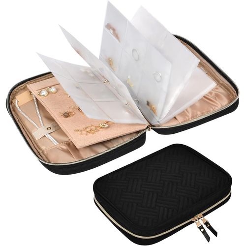 Kyaoayo-Trousse Bijoux Voyage, Pochette Bijoux, Mallette Classeur Bijoux, Organisateur Multifonctionnel Pour Bijoux, Sac De Rangement Bijoux Pour Colliers Boucles D'oreilles Bagues, Noir