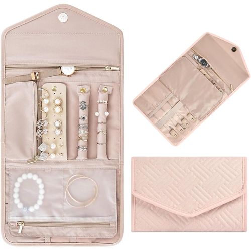Kyaoayo-Pochette Bijoux Voyage, Pochette Rouleaux À Bijoux, Rouleau De Bijoux Pliable, Pliable Organisateur De Bijoux De Voyage Pour Boucles Bagues D'oreilles Colliers Bracelets Et Montres