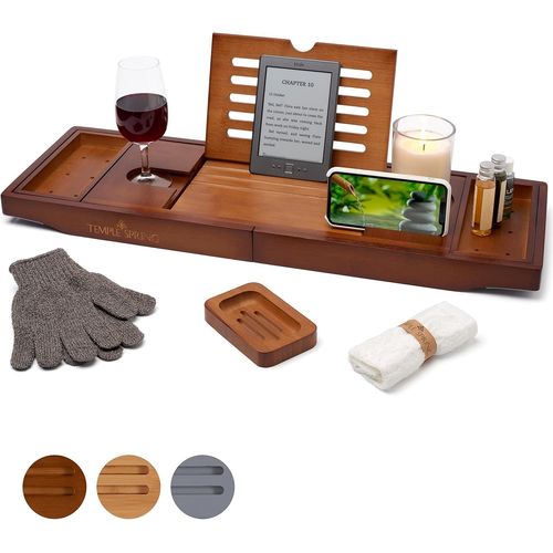 Kyaoayo-Plateau Baignoire Bois, Accessoires Salle De Bain Bambou, Tablette Baignoire, Plateau De Bain, Spa Bath Bridge - Brun Bois