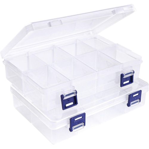 Kyaoayo-2 Pcs Boîte De Rangement Organisateurs Avec 8 Grande Taille Compartiments Ajustables Grilles Transparents Plastique Pour Collier, Bijoux, Boucle D'oreille