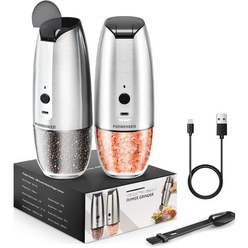 KYAOAYO-Moulin À Sel Et Poivre Électrique - Moulin A Poivre Rechargeable Usb, Automatique Gravité Salieres Et Poivrieres Electrique Opération À Une Main Grossièreté Réglable, 2 Pièces