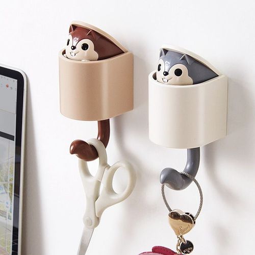 2 pièces écureuil en forme de crochet mural adhésif mignon dessin animé Animal crochets muraux pour enfants chambre salon chambre décoration de la maison