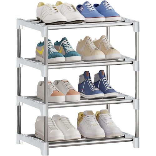 Kyaoayo-Petite Étagère À Chaussures Empilable À 4 Niveaux, Rangement De Chaussures, Étagère À Chaussures Légère, Étagère À Chaussures Étroite Robuste Pour Placard, Entrée, Couloir