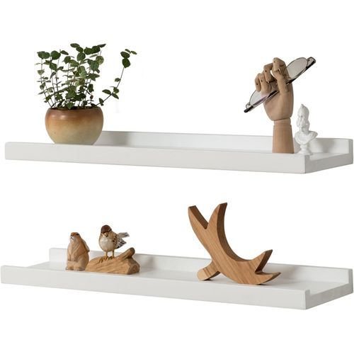 Kyaoayo-Lot De 2 Étagères Murales En Chêne Massif, 50 Cm, Pour Chambre À Coucher, Cuisine, Bureau, Chambre D'enfant, Blanches
