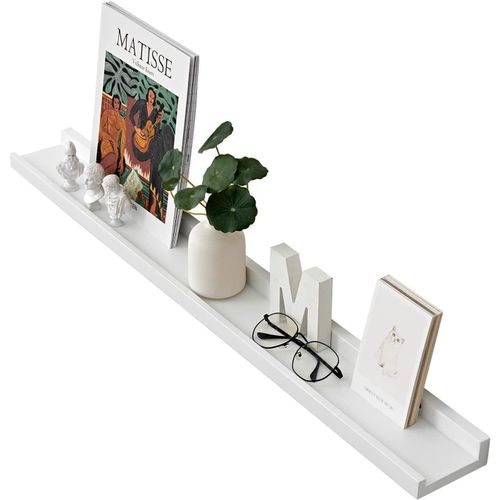 Kyaoayo-Étagère Murale, Blanche, 80 Cm, En Chêne Massif, Étagère Flottante, Pour Cadres Photo Et Décorations, Pour Chambre À Coucher, Cuisine, Bureau
