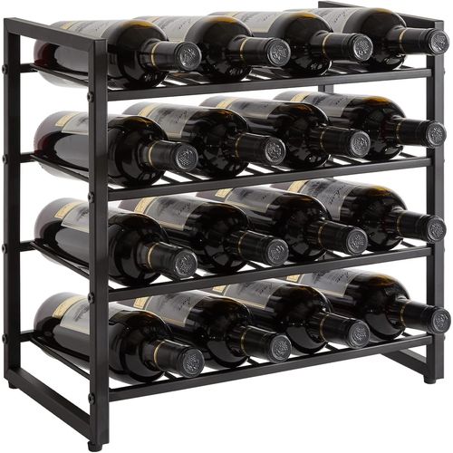 Kyaoayo-Casier À Vin,Bouteille Vin En Métal Pour 16 Bouteilles,Casier À Vin Empilable Rangement,Etagère À Bouteille,Pour Cuisine, Garde-Manger, Cave À Vin, Bar,Noir Tmj903h