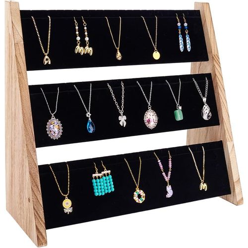Kyaoayo-Support De Collier Support De Pendentif En Bois À 3 Niveau Présentoir Avec Velours Grand Présentoir Organisateur De Colliers Pour Salon De Maison Ou De Vente