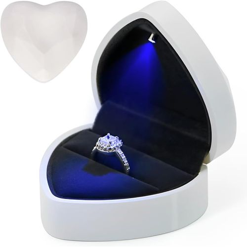 Kyaoayo-Zomkifa Boîte À Bague En Velours, Boîte De Bague Avec Lumière Led, Ecrin Bague Forme De Coeur, Boîte À Bijoux Rangement, Coffret Cadeau À Bague Pour Mariage Fianailles Cérémonie, 72x66x45mm